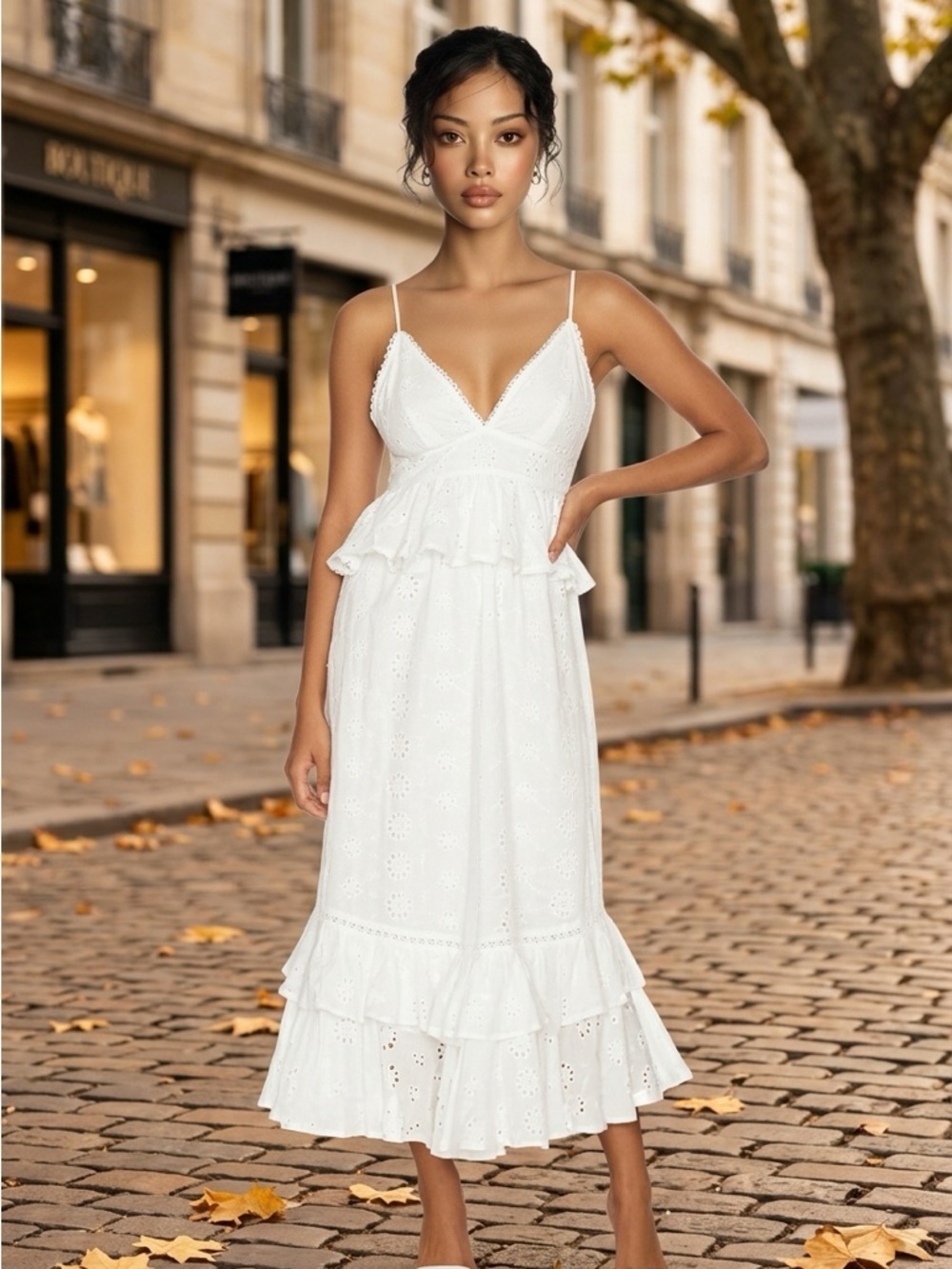 NWT Line and Dot Women’s Lotus White Spaghetti Strap Ruffle Midi Dress - Size XS